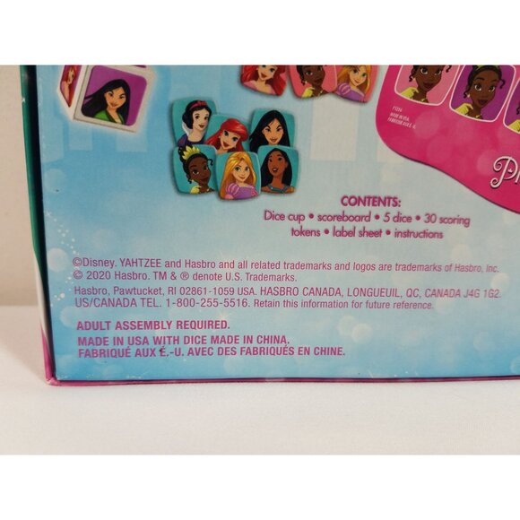 Yahtzee Jr Disney Princess Board Game Dice Ariel Rapunzel Tiana Mulan Complete - Picture 9 of 15